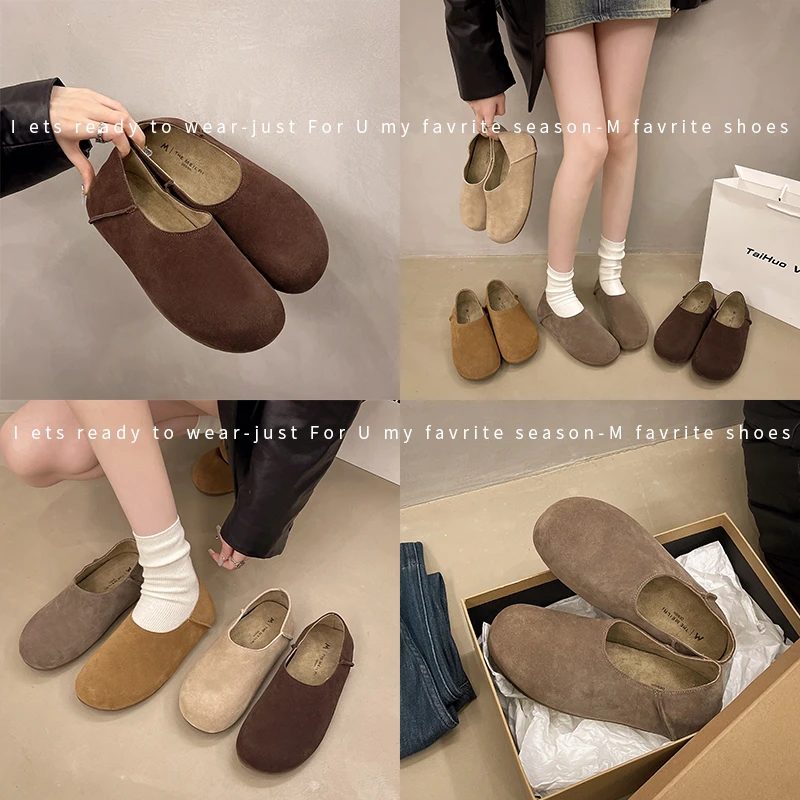 AIWEINI  牛皮版！厚底全包勃肯鞋女复古一脚蹬百搭两穿单鞋