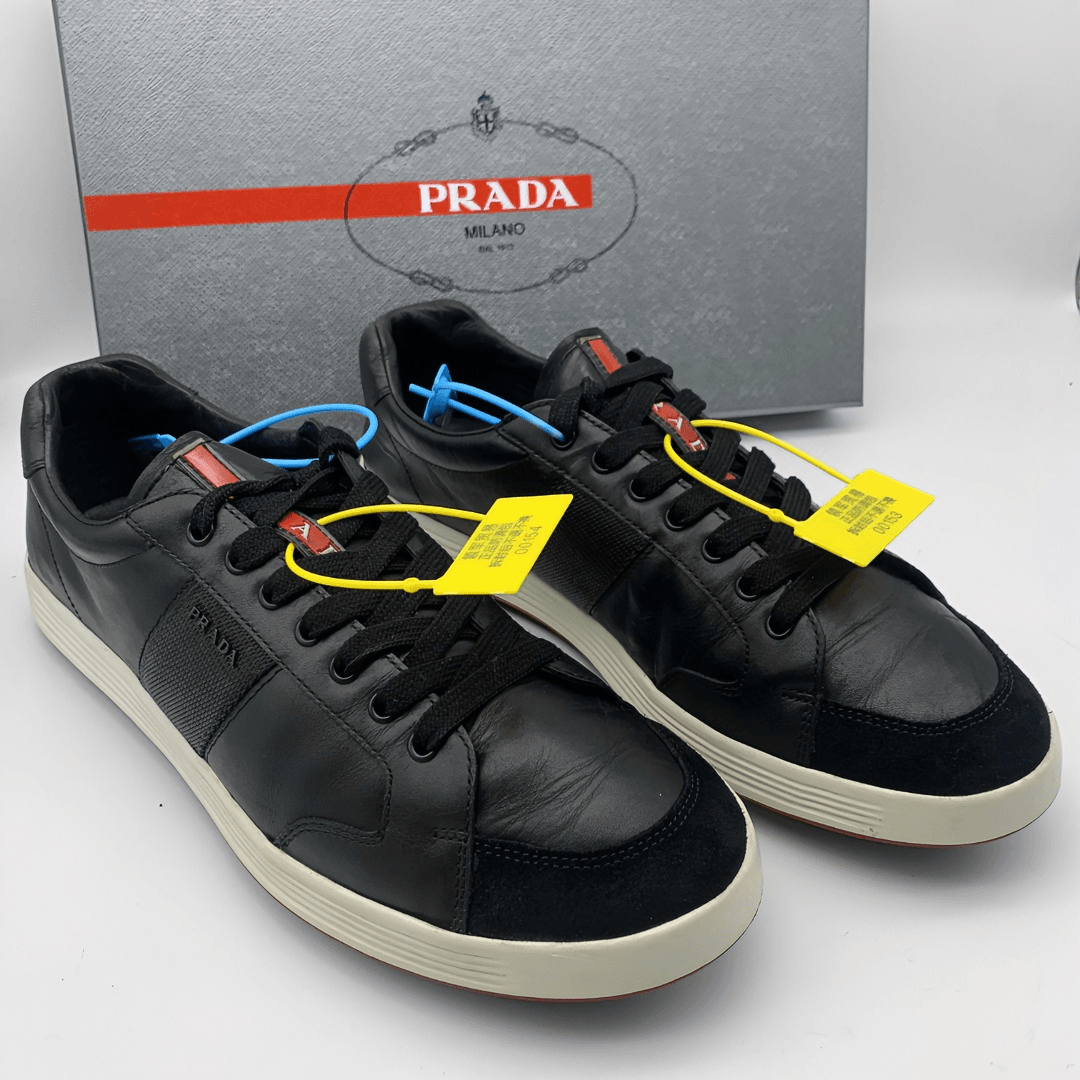 Prada/普拉达二手男士黑色舒适休闲时尚潮流板鞋 /95新42.5码