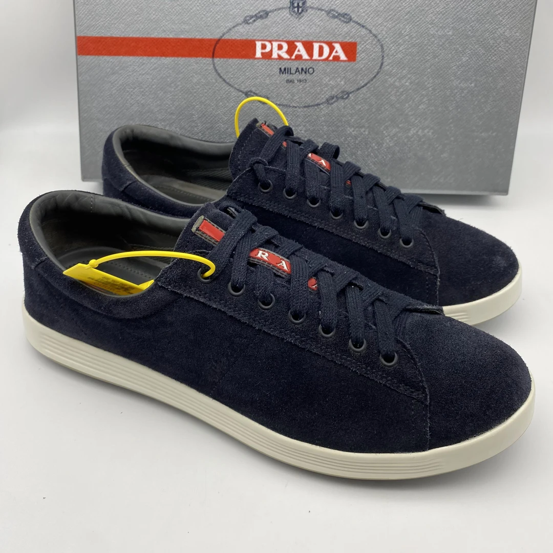 Prada/普拉达二手麂皮藏青色时尚百搭低帮板鞋/自定义95新41码