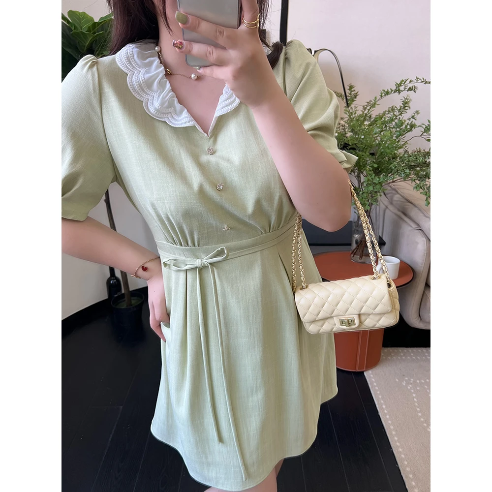 【脚趾筋】 甜心~想见你| 蕾丝花瓣领+泡泡袖子减龄甜美风连衣裙