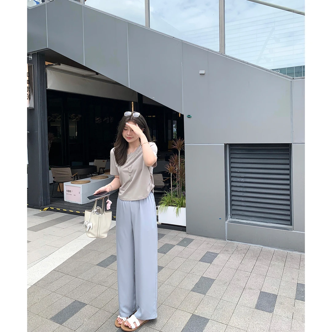 脚趾筋夏季新款''冰丝凉凉裤''微胖mm显瘦直筒裤垂感慵懒阔腿裤子