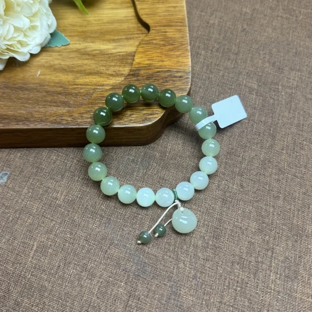 「豆哥珠宝」和田玉渐变手链如意锁提溜10mm  0227