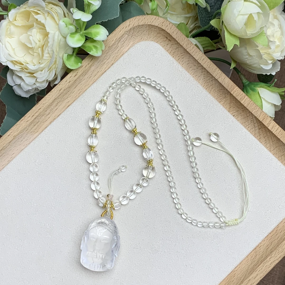 •天然白水晶象神夏日全珠百搭项链D33（带有微弱水晶棉哦）