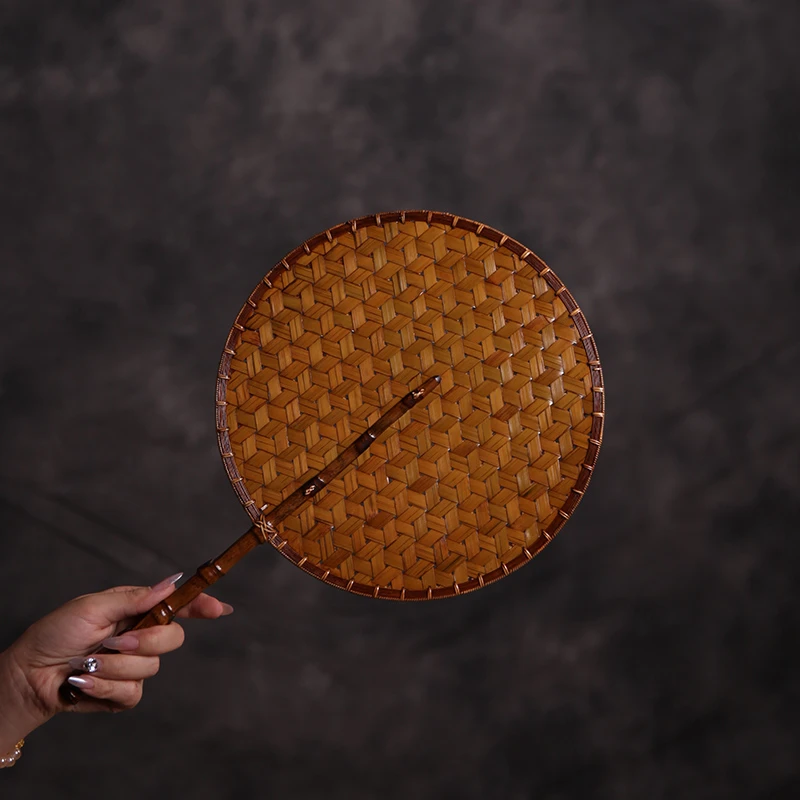 罗汉竹大漆精编圆形扇纯手工竹青编织复古麈尾团扇拍摄国风舞蹈扇