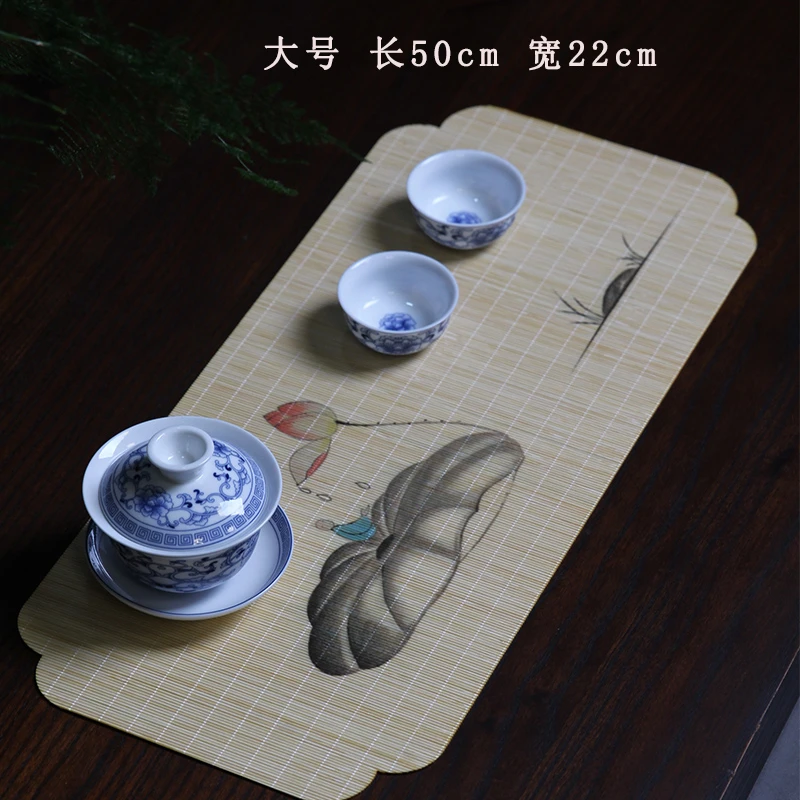 禅悟大号竹茶垫小茶席主人席茶垫餐垫祥云款原色竹丝印染小茶垫