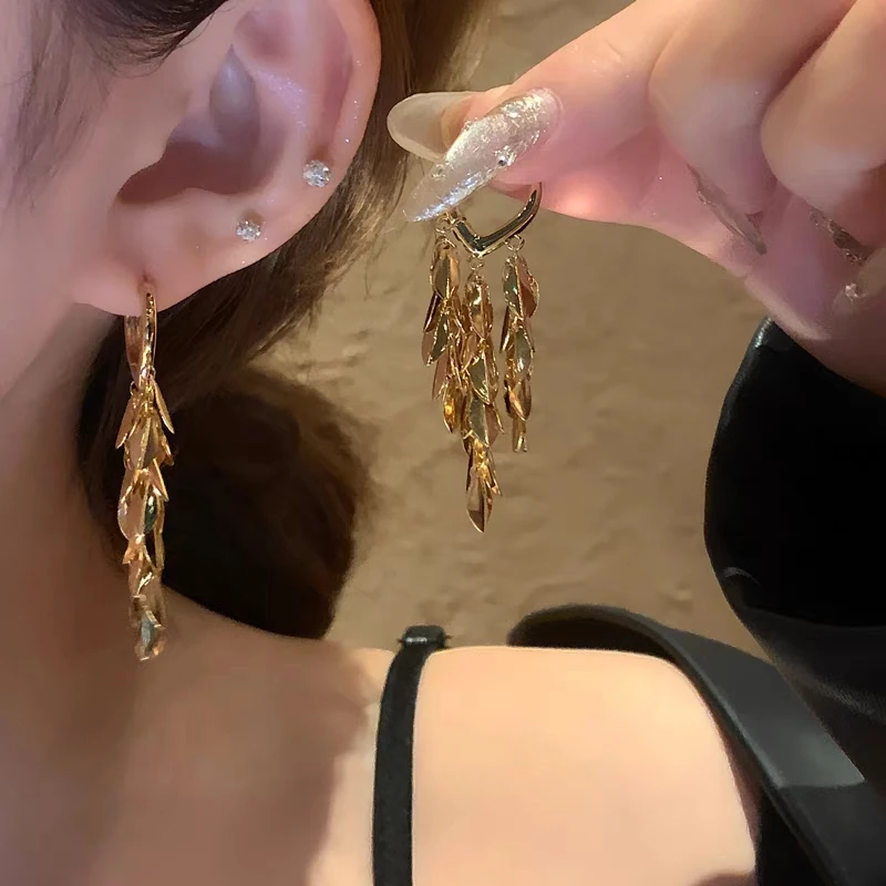 钛钢耳饰 时尚高级感流苏麦穗耳环耳扣女金色小众百搭耳饰礼物