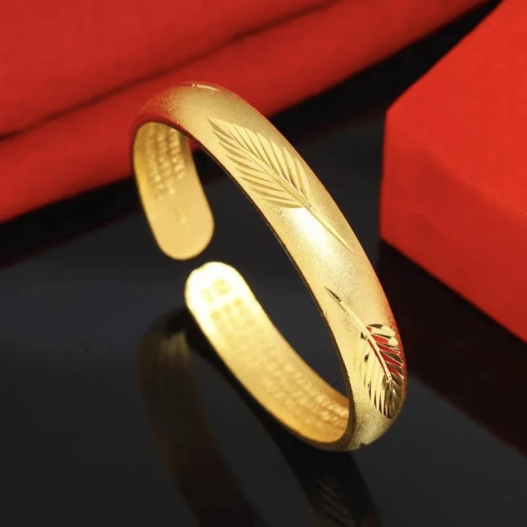 铜合金手镯 新中式羽毛手镯精美女款百搭经典饰品可调节树叶镯子