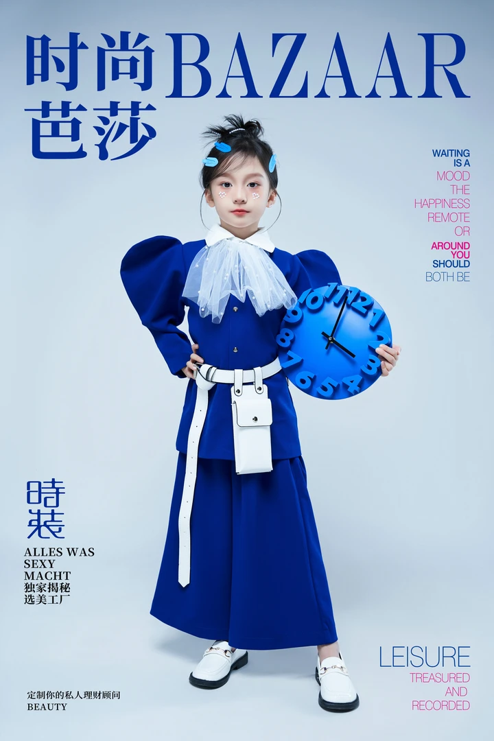 儿童摄影服装2024年影楼拍照主题蓝色女孩洋气走秀时尚5-7岁衣服