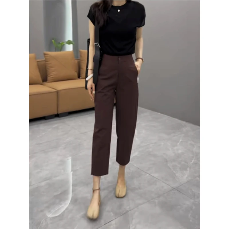 飞芊娅早秋新款时尚休闲哈伦裤西裤女爆款宽松高腰显瘦九分直筒裤