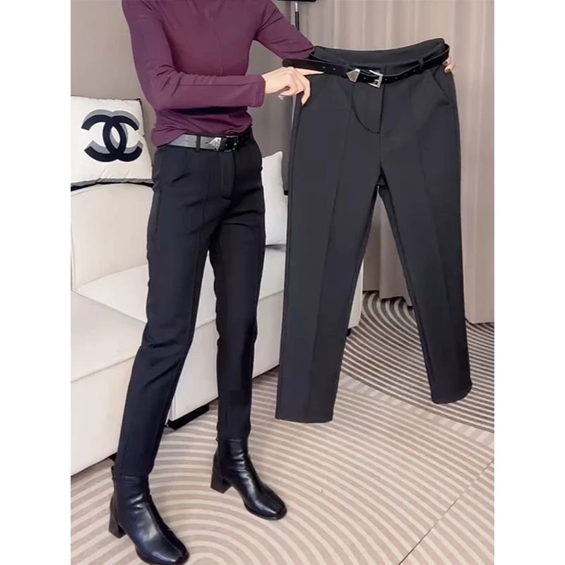 飞芊娅大码小个子宽松直筒西装裤2024秋冬新款加绒加厚显瘦休闲裤