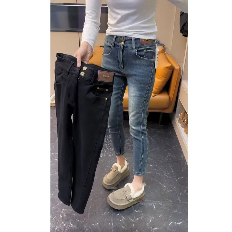 飞芊娅2025春季新款爆款高腰小脚牛仔裤女微胖显瘦九分弹力铅笔裤