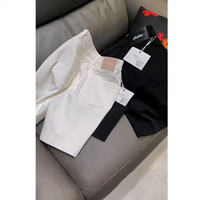 飞芊娅夏季新款时尚高腰牛仔短裤女胖mm胯大腿粗显瘦直筒五分裤子