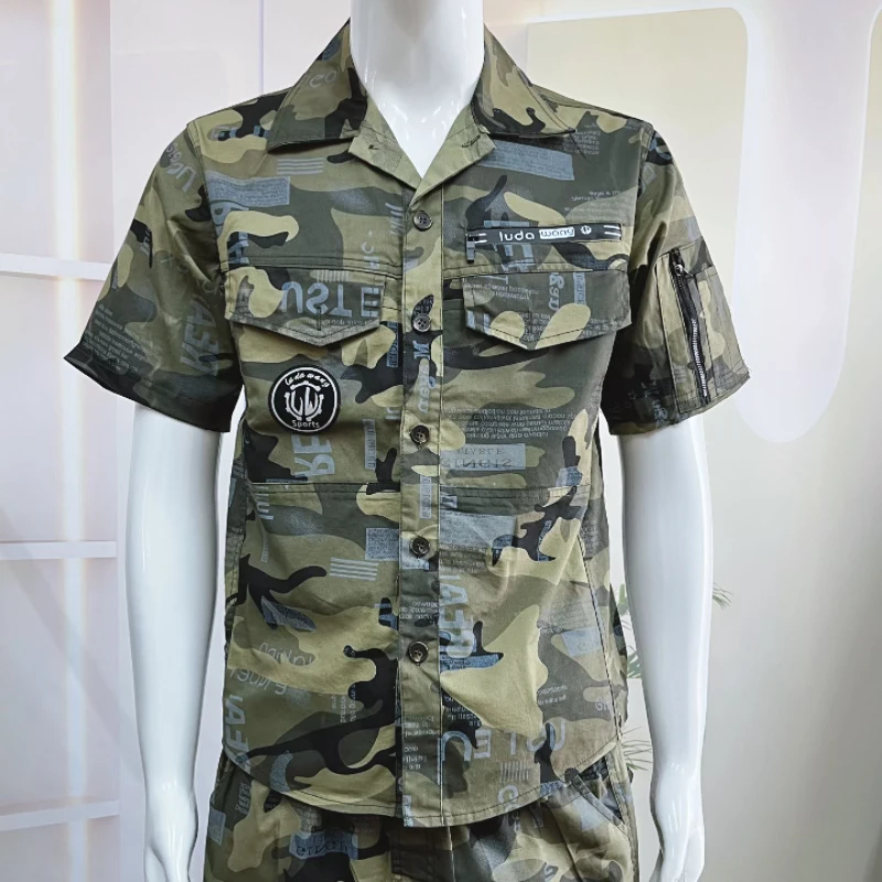822夏薄款弹力工作服上衣吸汗透气耐磨耐穿电焊服汽修工地迷彩服