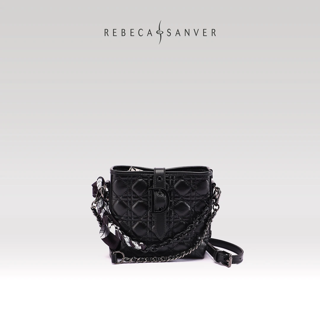 REBECA SANVER 头层牛皮单肩斜挎包菱格小香风很火的流浪通勤包