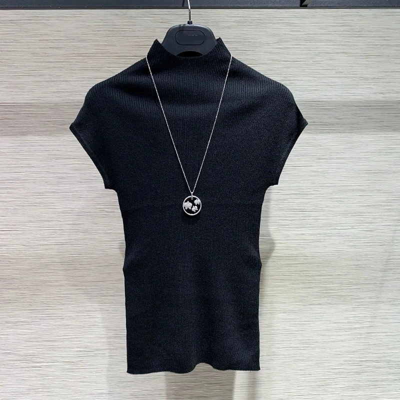 百搭弹力套头2025打底衫半高领针织衫冰丝t恤短袖修身上衣气质