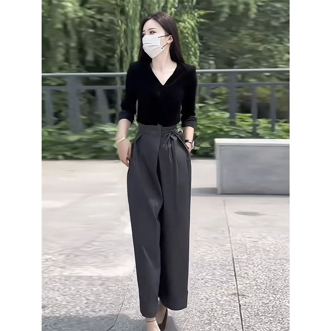 高级感小众时髦法式2024早秋网红爆款时尚女两件套上衣+裤子0846