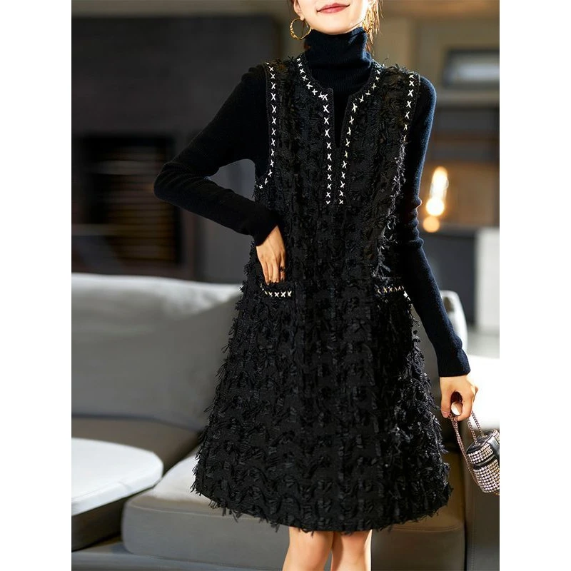 【80-200斤】大码女装春秋款时尚小香风连衣裙中长宽松遮肉a字裙