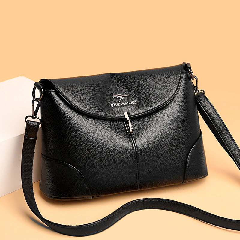 芭藜袋鼠真皮女包时尚新款单肩软皮包百搭大容量中年女士斜挎包