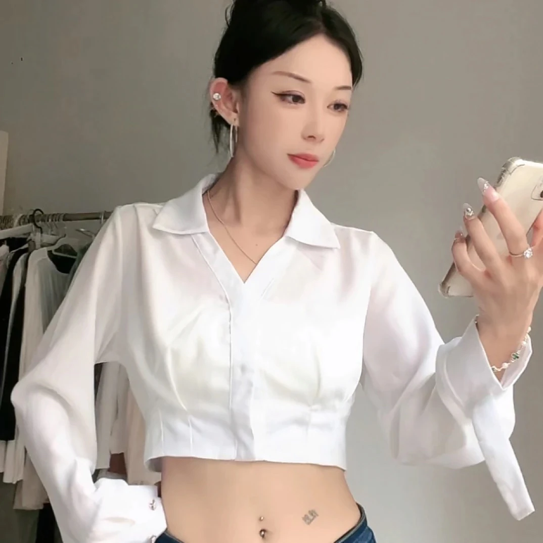 DA QIAN JIN 收腰衬衫长袖早秋短款设计感衬衫