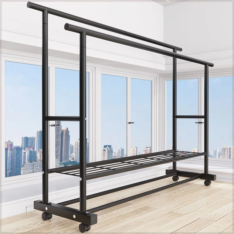 晾衣服简易衣架落地挂杆家用室内卧室出租屋挂衣架衣杆晾衣架阳台