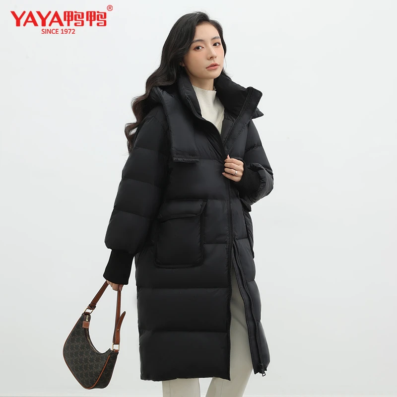 YAYA/鸭鸭【泡芙零压】长款加厚超轻热力感保暖休闲时尚女士羽绒服