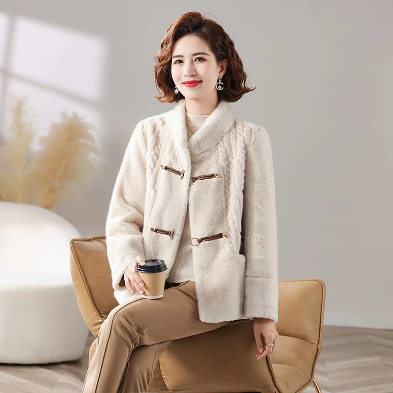 2024新款气质妈妈冬装仿水貂绒外套中老年女高贵保暖毛呢大衣