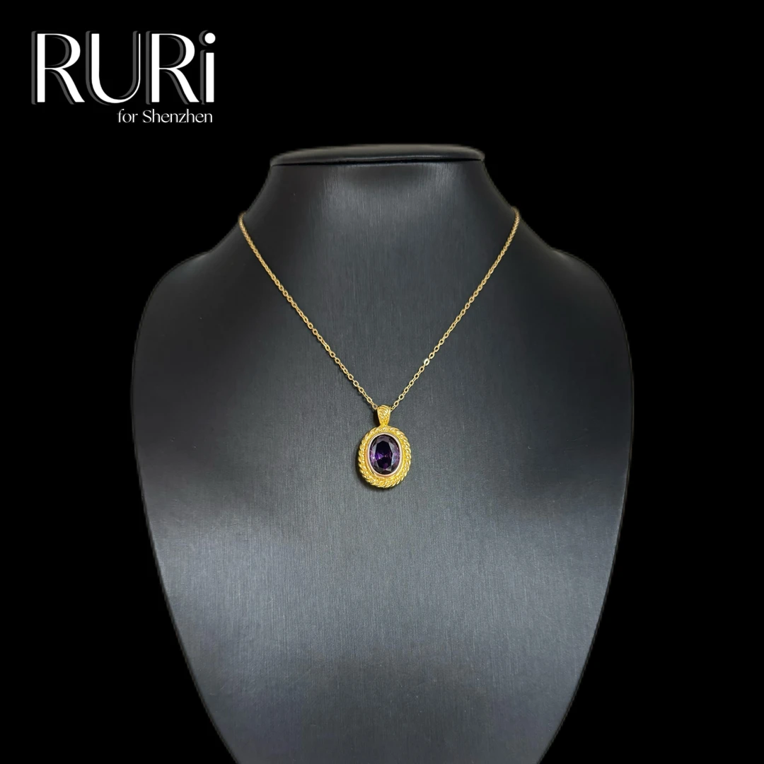 合金项链 RURI  简约时尚椭圆镶嵌紫石项链 A0417