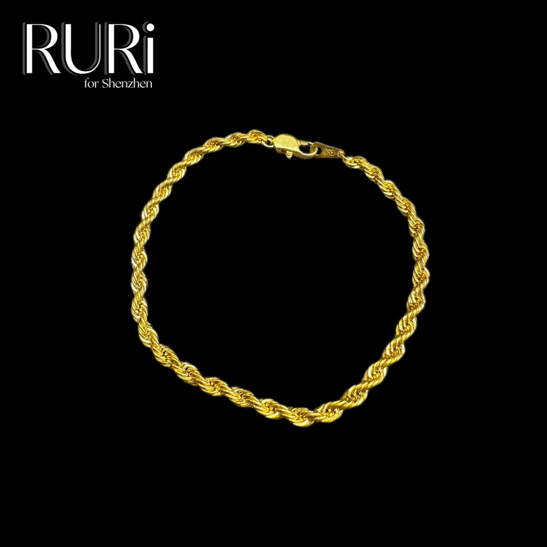 合金手链 RURI 简约时尚百搭素金色麻花手链 A2109