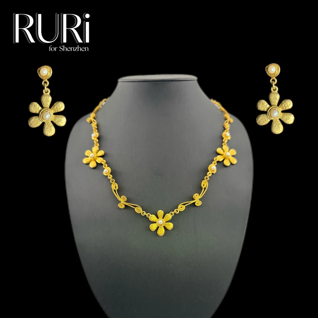 合金项链 欧式复古金色花花珠珠项链套装GP