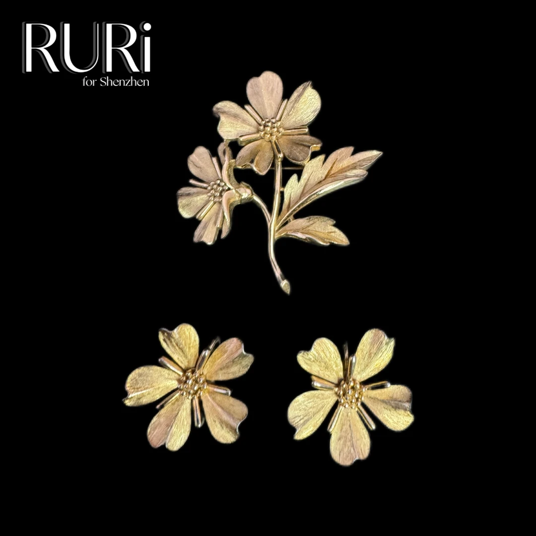 合金胸针 欧式复古翠家书本款素金色花卉胸针套装GP