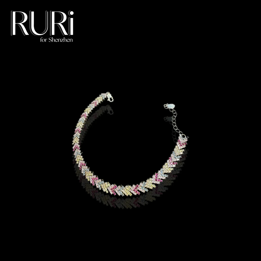 925银合成锆石手链 RURI  时尚简约混彩V字细镶嵌石手链 A1184