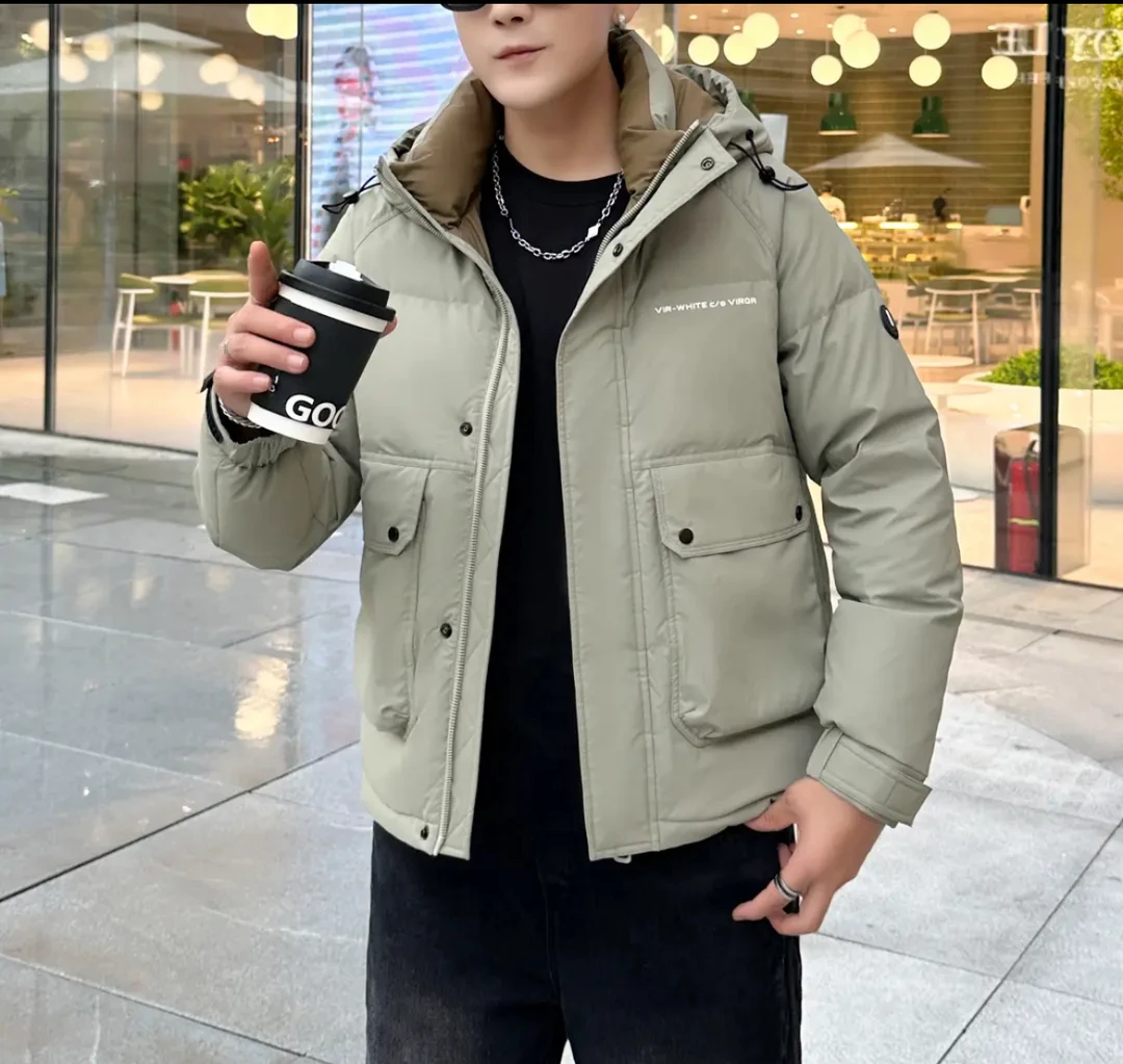 8515#冬季男士休闲时尚百搭短款连帽加厚保暖外套