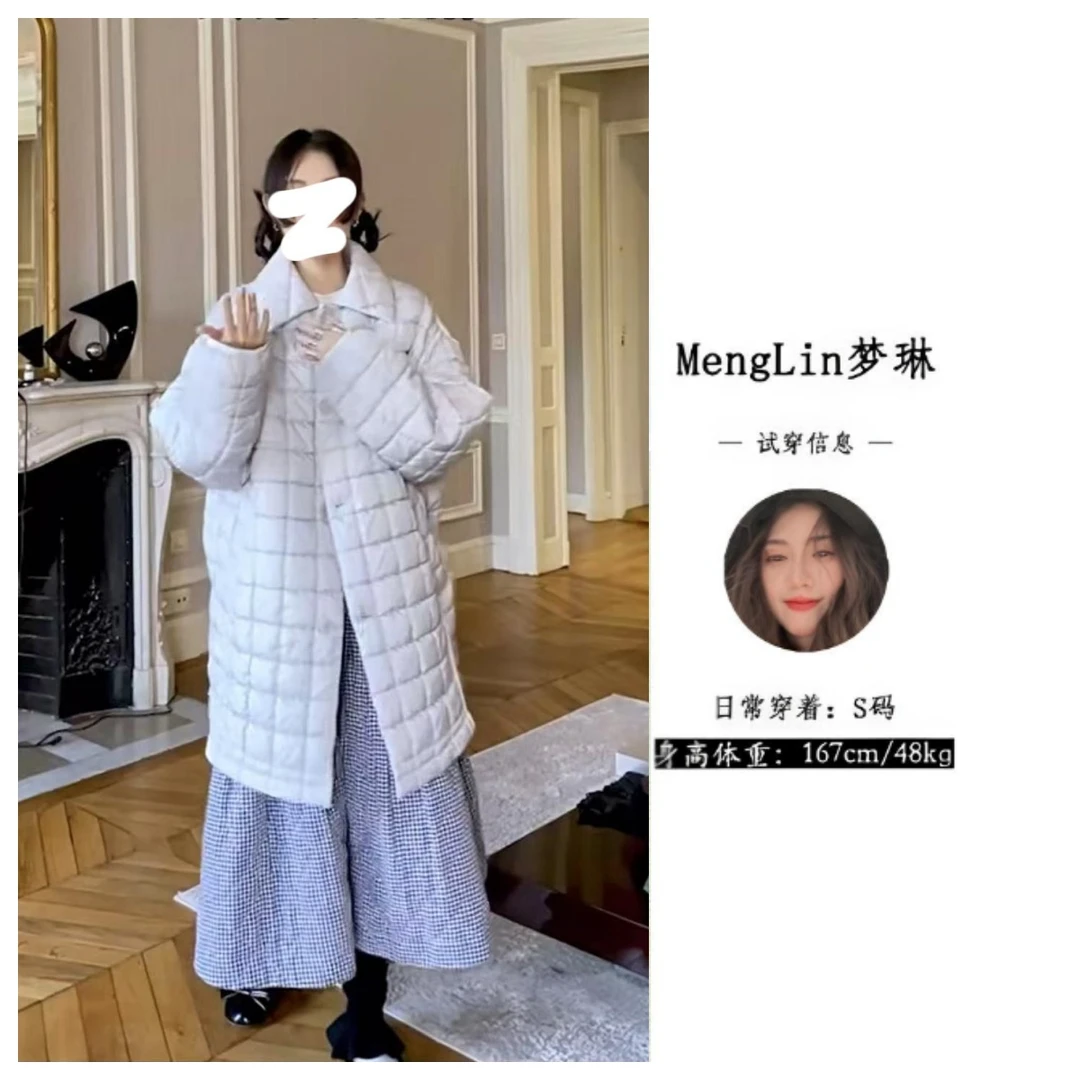 方格中长款宽松棉衣女小个子2024冬季新款格子半身裙套装8299