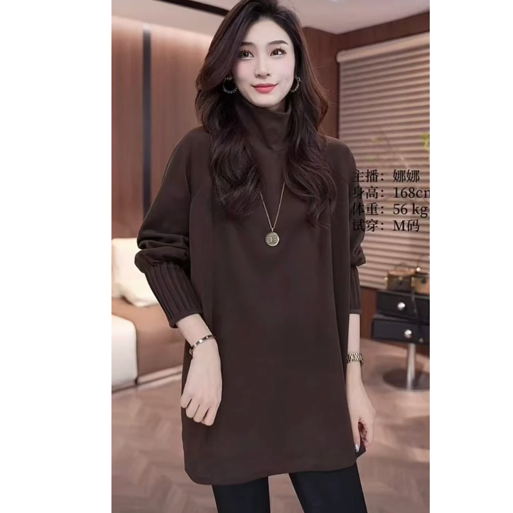 【863-L1】时尚百搭袖口小捏褶设计双面绒高领 打底衫上衣女