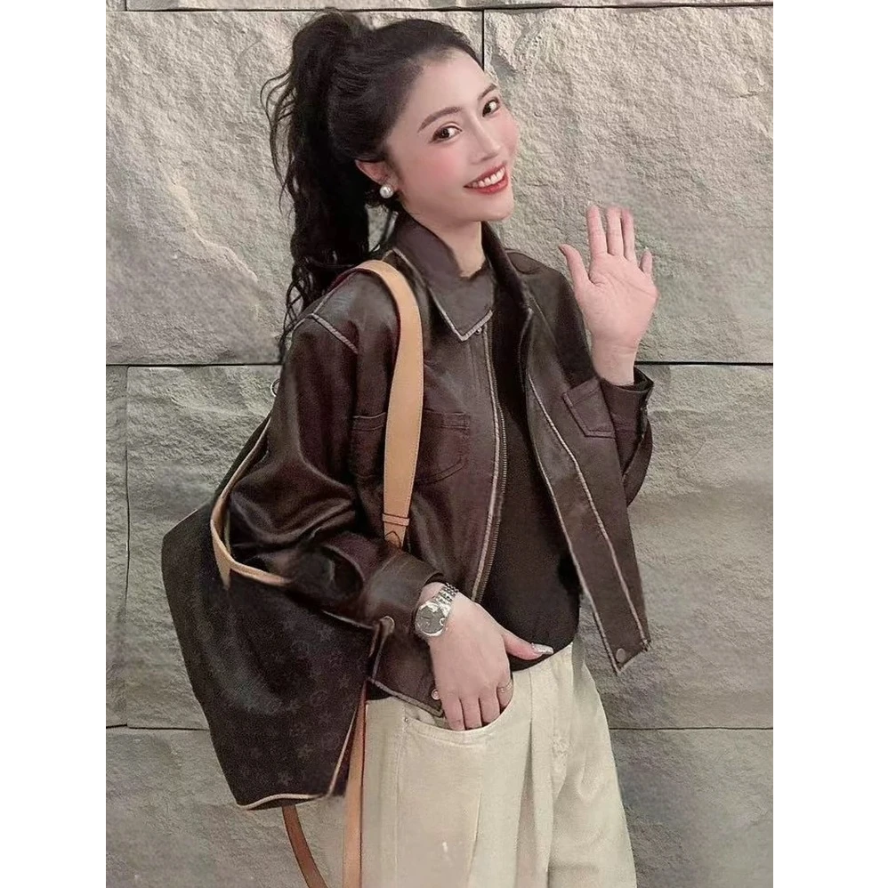 时尚休闲百搭气质皮夹克 外套