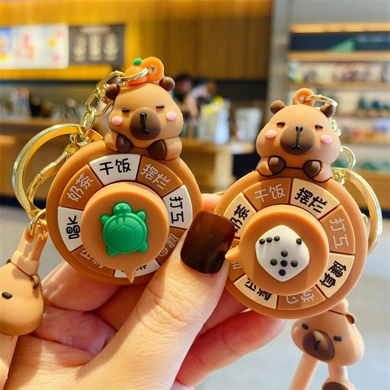 卡皮巴拉创意转转乐钥匙扣女可爱钥匙链挂件汽车钥匙书包挂饰礼物