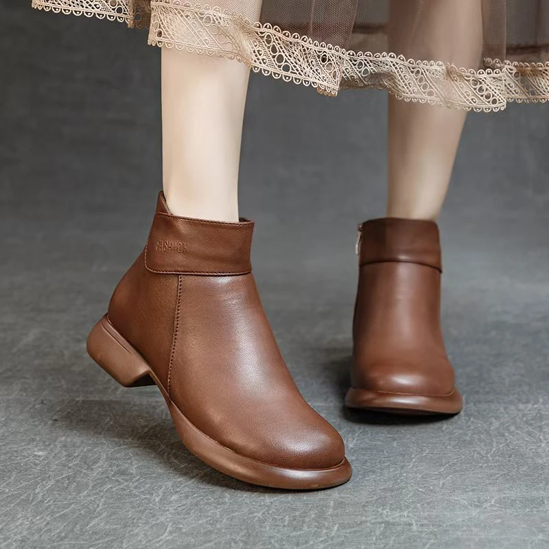 119棕色绒里断码清仓真皮短靴马丁靴