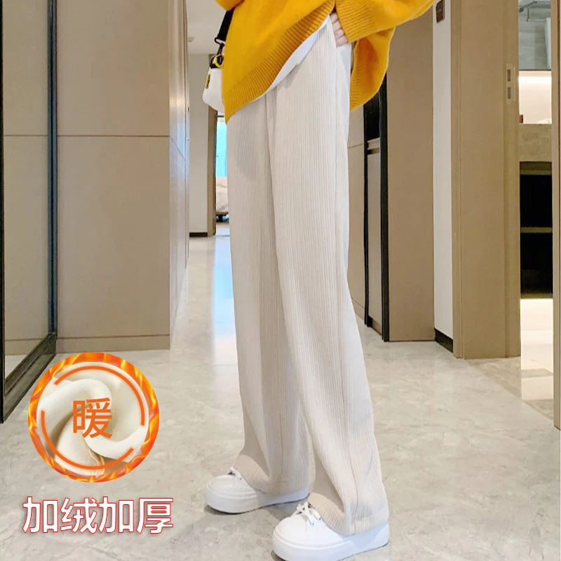 2024秋冬新款加绒直筒阔腿裤加厚松紧腰垂感显瘦休闲裤女8828