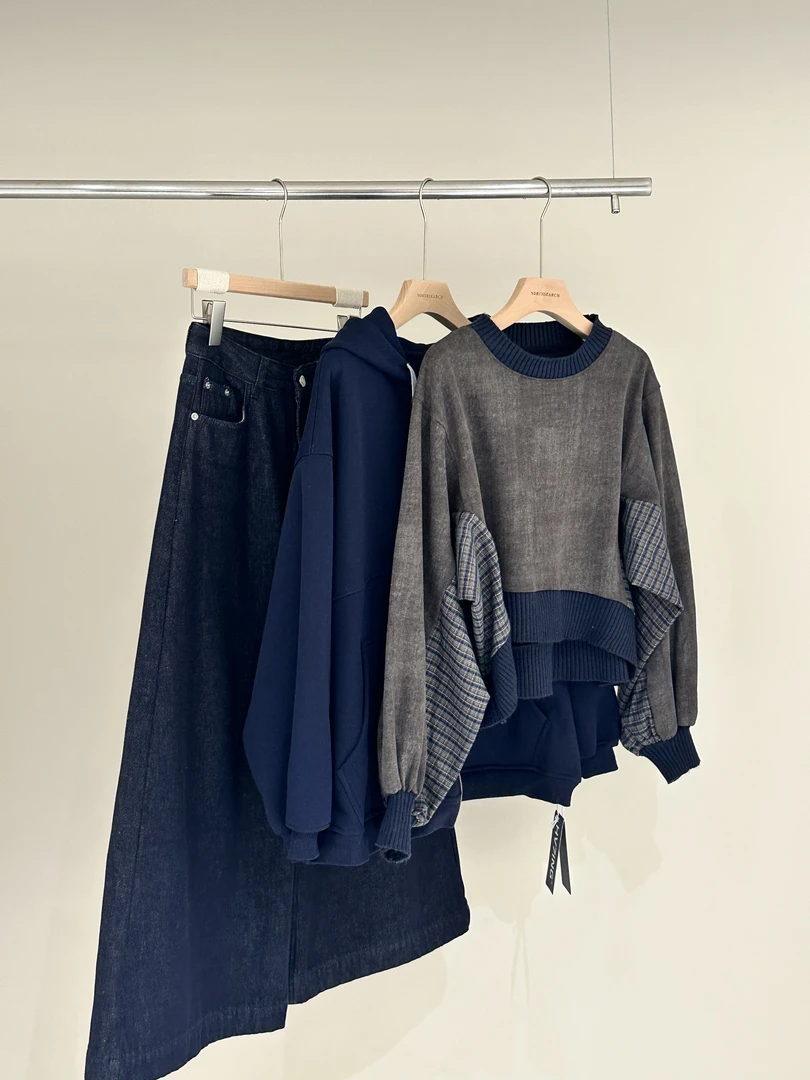 复古蓝色卫衣上衣长袖时尚休闲百搭圆领宽松做旧设计师设计感秋冬