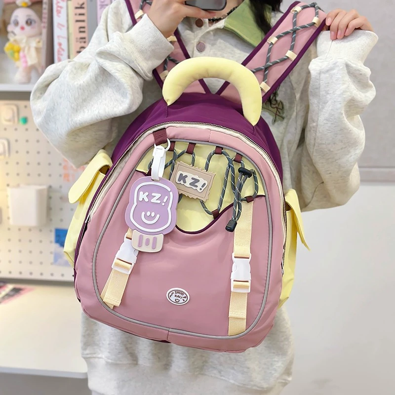 （0549）新款超可爱少女粉大容量元气撞色女双肩背包ins轻便时尚