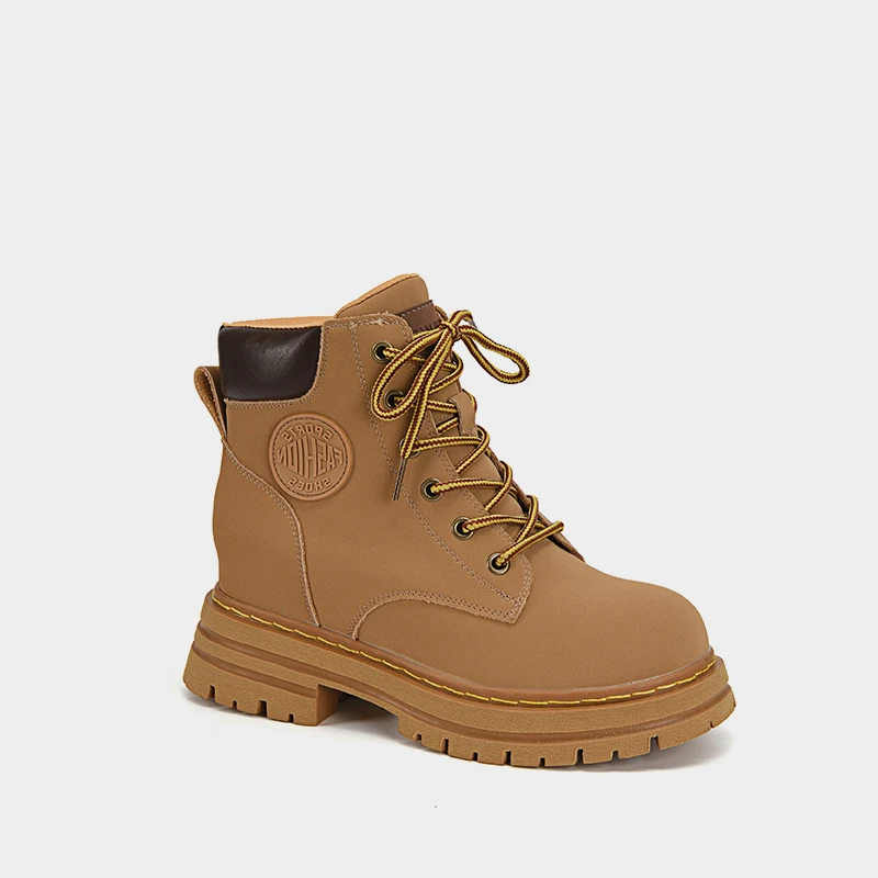 史蒂夫·马登经典真皮牛皮大黄靴女2024新款短靴厚底内增高马丁靴