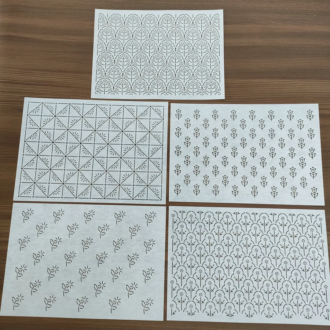 刺子绣模板 创意几何图形 变形花卉 手工描图绣茶席杯垫模板