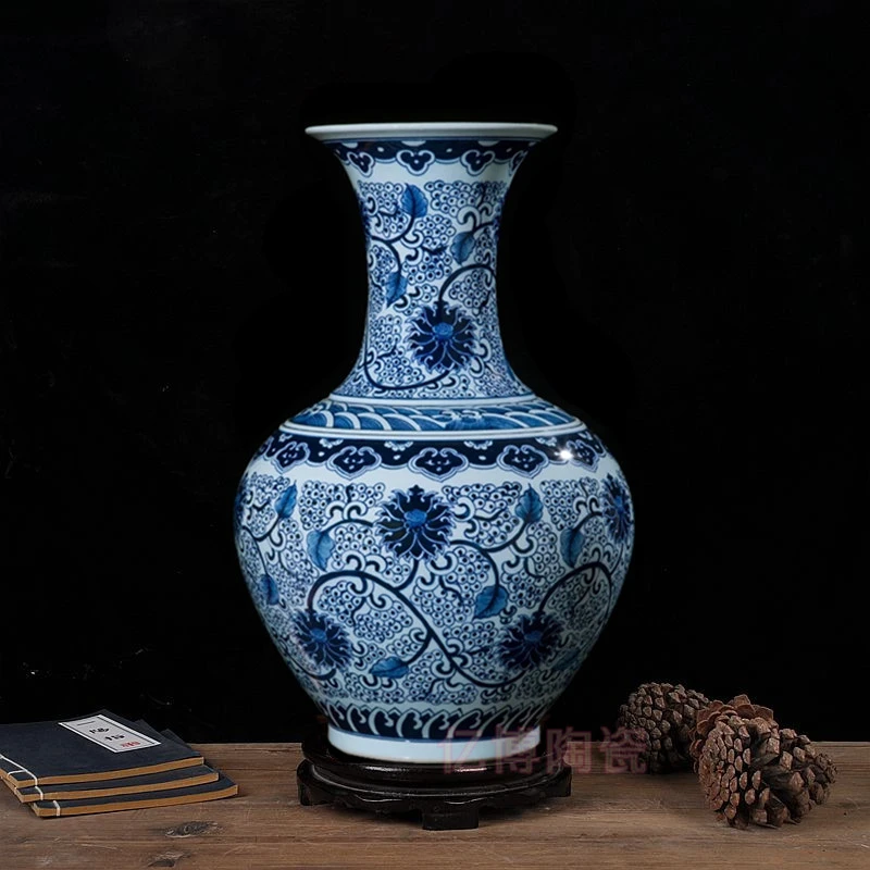 景德镇陶瓷器仿古青花瓷大号花瓶摆件客厅家居装饰工艺品干花插花