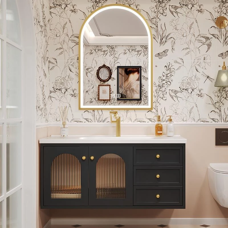 橡木法式复古浴室柜陶瓷一体盆卫生间洗脸洗手盆柜组合洗漱台美式