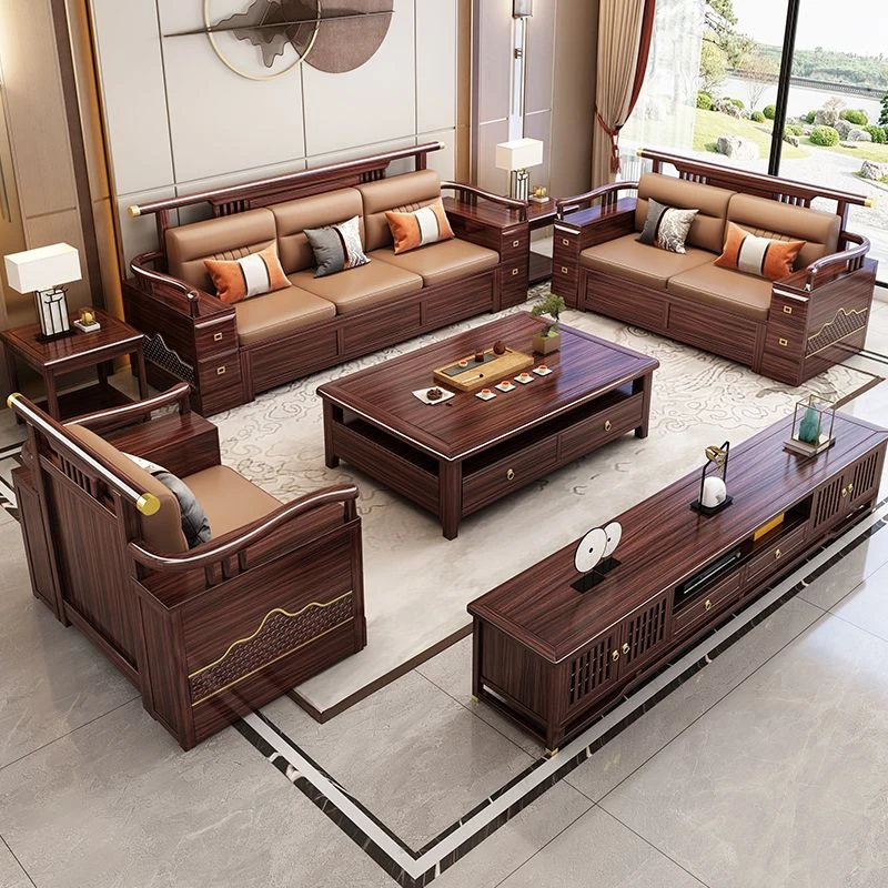新中式实木沙发大户型家用客厅冬夏两用储物全套沙发组合轻奢简约
