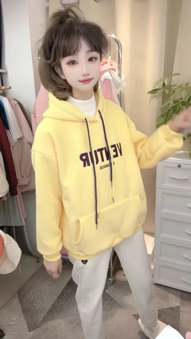 【米粒家】超级显白马卡龙色系连帽卫衣＋重工刺绣设计时尚休闲百搭