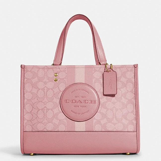 COACH/蔻驰粉色竖条纹22大方托特包