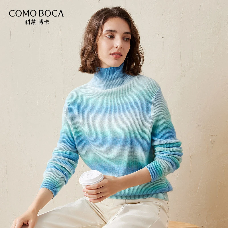 COMOBOCA/科蒙·博卡24秋冬双鱼鳞印花山羊绒女条纹毛衣KSS1253