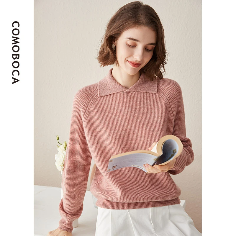 COMOBOCA/科蒙·博卡秋冬翻领加厚宽松毛衣女针织纯羊绒衫KSQ1262