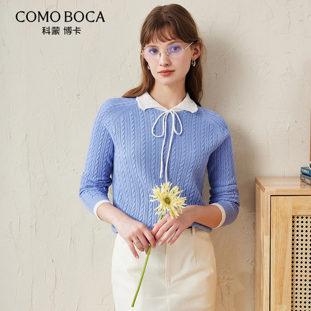 COMOBOCA/科蒙·博卡24秋冬绵羊毛衫绞花翻领针织衫毛衣女KSS1514